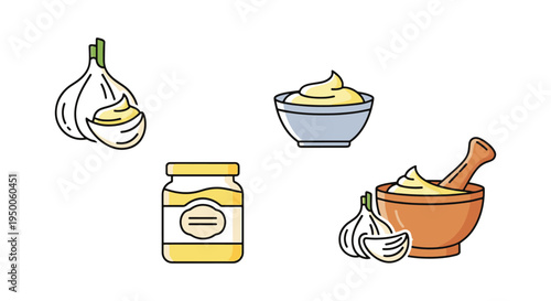 Toum Garlic Sauce Line art modern abstract theme illustration