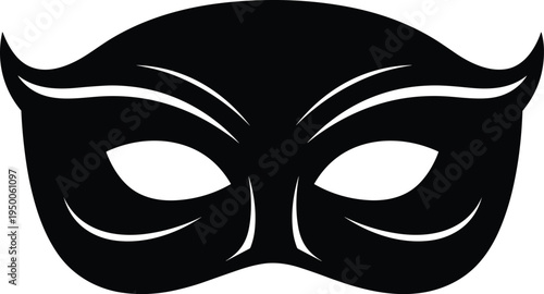 Masquerade mask silhouette icon, carnival costume accessory symbol, mystery disguise party celebration theater festival concept vector illustration