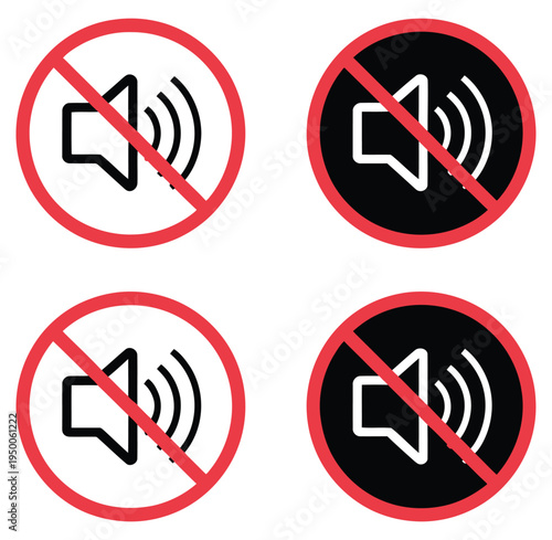 No, loud noises icon featuring volume off, no sound symbol, and audio prohibition concept, modern flat vector illustration for apps, websites, public spaces, and digital interface