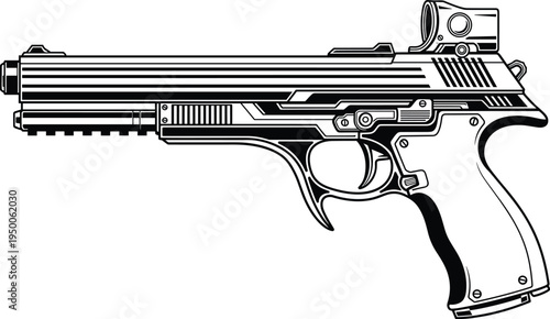 modern, pistol, handgun, weapon, silhouette, tactical, firearm, illustration, isolated, vector, style, security, defense, equipment, military, law, enforcement, concept, graphic, design