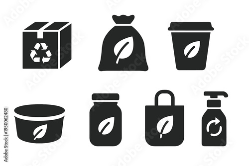 Eco-friendly packaging symbols promoting recycling and sustainability in everyday products