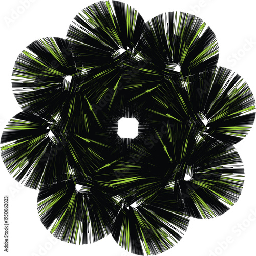 Abstract floral pattern with radiating lines and a central white space