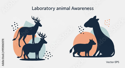 Silhouettes of laboratory animals deer and dog awareness concept vector graphics