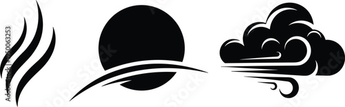 Weather icons set, wind sun and steam symbols, climate forecast elements collection, meteorology nature vector illustration design