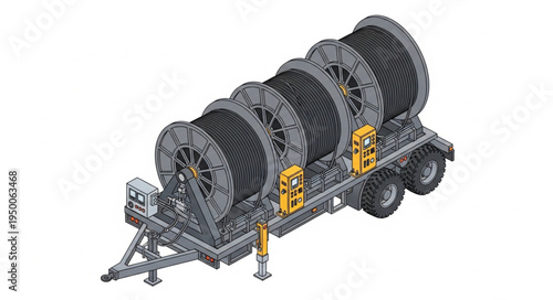 Industrial heavy duty cable reel trailer with multiple spools.