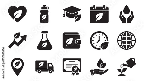 Personal Wellness and Sustainable Living Icon Set for Health Nutrition Eco Finance Education and Lifestyle Applications