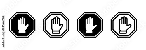 Stop icon vector illustration. stop road sign. hand stop sign and symbol. Do not enter stop red sign with hand