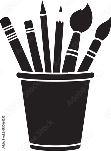 Black Art Supplies in Cup white background