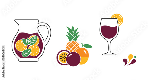 Tropical Virgin Sangria Line colorful abstract design concept illustration