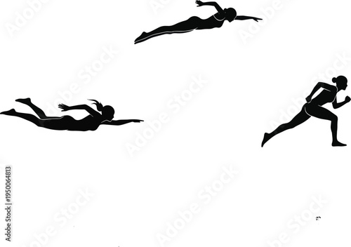 Female swimmers' silhouettes representing swimming, fitness, athleticism, training, and movement.