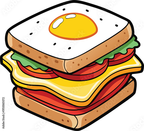 Stacked Egg Sandwich With Cheese and Vegetables fried egg