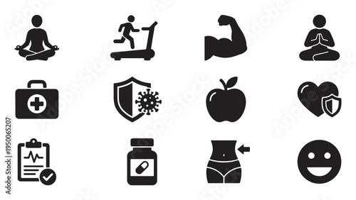 Personal Health Management Icon Set for Fitness Immunity Nutrition Medication Body Wellness and Mental Wellbeing Apps