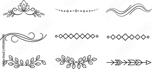 A versatile collection of elegant vector text dividers and ornamental page separators featuring hand drawn floral geometric and abstract line art designs for various graphic projects