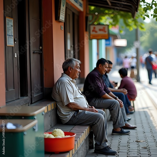 Men Relaxing on a Porch Step