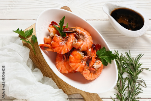 Bowl of tasty boiled shrimp...