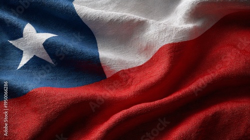 Chilean national flag waving, depicting the lone star, blue canton, white stripe, and red stripe, representing south american culture, pride, and identity