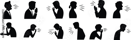 Silhouettes of People Talking Whispering and Shouting Against White Background speaking communication