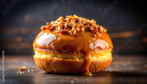 Gourmet Salted Caramel Pretzel Doughnut with Creamy Drizzle and Crunchy Topping