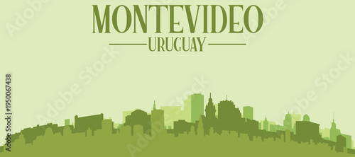 Green panoramic poster of the city skyline with solid background buildings on a hilly terrain of MONTEVIDEO, URUGUAY