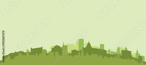 Green panoramic poster of the city skyline with solid background buildings on a hilly terrain of LA PAZ, BOLIVIA
