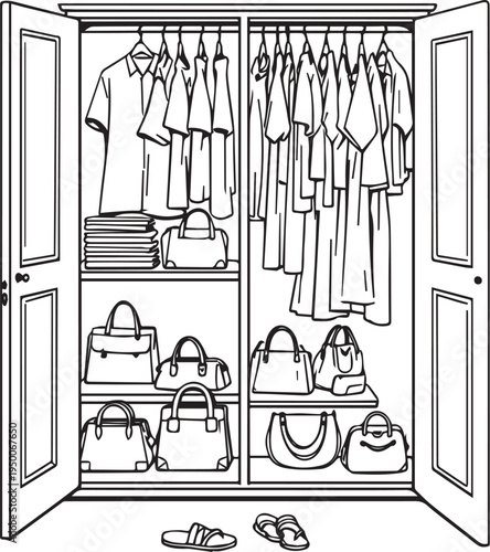 Organized closet wardrobe storage vector illustration design