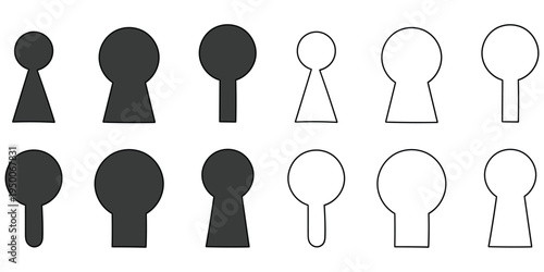 Hand-drawn cartoon and doodle set of keyholes on a white background.
