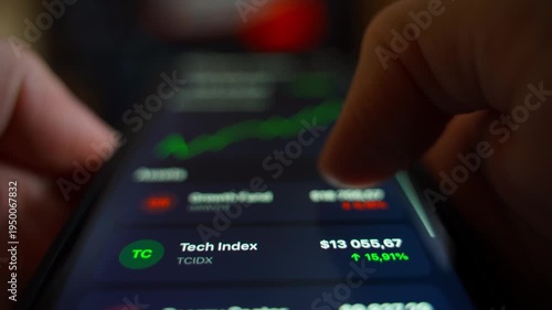 Wallpaper Mural Scrolling investment mobile app close-up. Stock market fluctuations Torontodigital.ca
