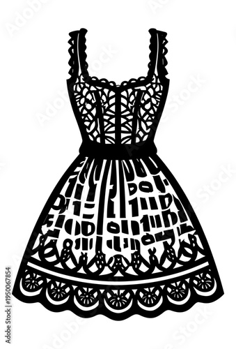 Black and white octobefest dirndl silhouette with intricate lace details
