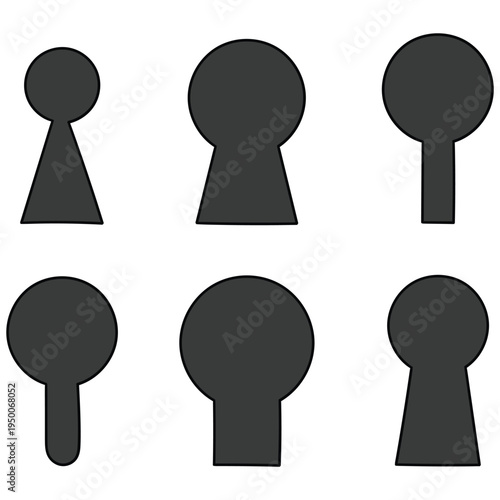 Hand-drawn cartoon set of keyholes on a white background.