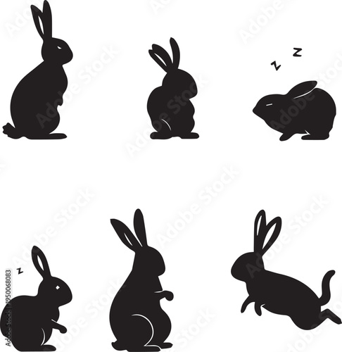 Rabbit silhouettes various poses vector illustration design