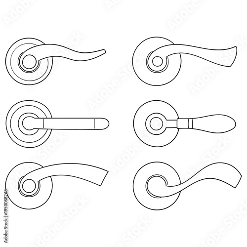 Hand-drawn doodle set of door handles on a white background.