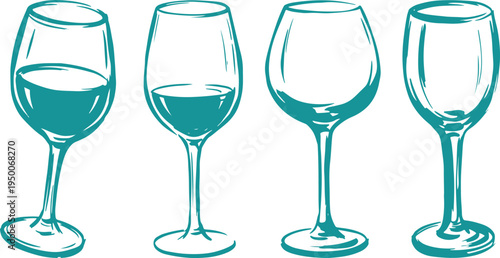 Hand Drawn Wine Glass Set Vector Illustration, Elegant Wine Glass Sketch Collection.