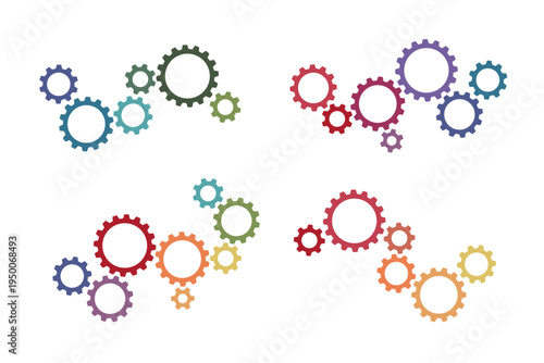 Set of multicolored cogwheels gears composition isolated. Vector