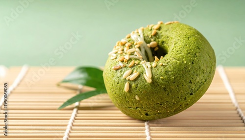 Vibrant Matcha Doughnut Topped With Toasted Sesame Seeds and Drizzled