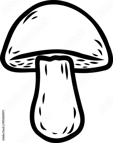 Simple mushroom with rounded cap in clean line art illustration style, perfect for coloring pages, nature themed designs