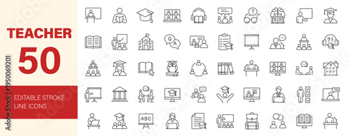 Teacher icon set. Editable line icons. Vector illustration.