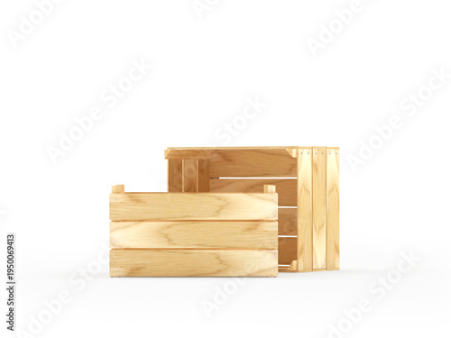 Empty wooden crates isolated on white background. 3D illustration.