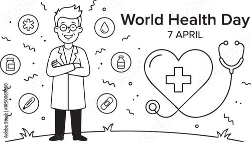 World Health Day doctor icons April 7 vector illustration design