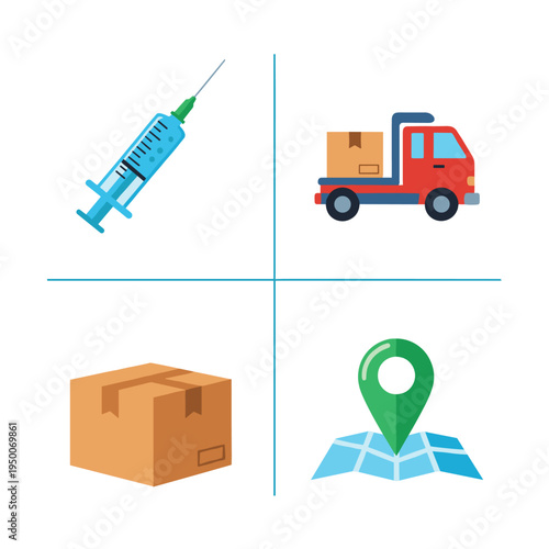 Medical Delivery Service Logistics and Tracking Icons.