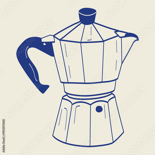 Hand drawn moka pot vector illustration in Mediterranean style. Minimal line art Italian espresso maker for coffee lovers, cafe branding, barista graphics and coffee culture designs.
