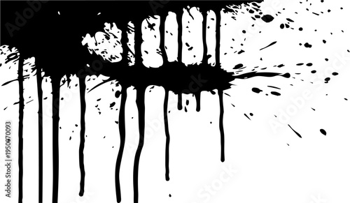 Horizontal background with black blotch. Ink blotch, stain spreads. Ink drops. Doodle. Abstract drawing. Flat vector design.