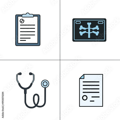 Medical Icons Set Representing Healthcare Services And Diagnostics.