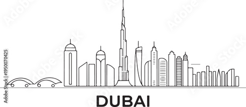 Dubai City Skyline with Modern Buildings and Roads white background