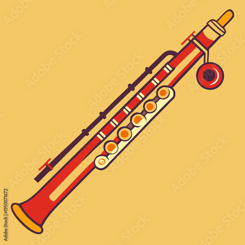 Red Contrabassoon Woodwind Instrument Illustration