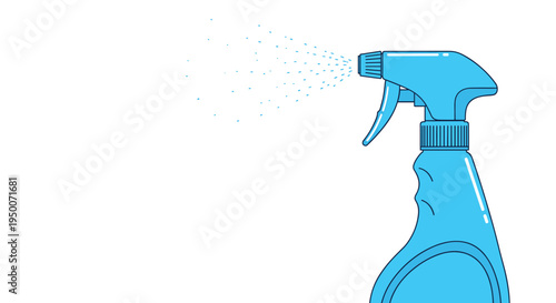 Blue plastic spray bottle emitting a fine mist of liquid for cleaning or gardening tasks on a plain white background.
