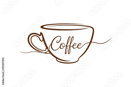 A brown line drawing of a coffee cup with the word 'Coffee' written in cursive across it on a white background, symbolizing morning beverage and daily routine.