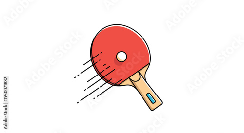 Red table tennis paddle hitting a white ping pong ball with dynamic motion lines for sports and recreation themes.