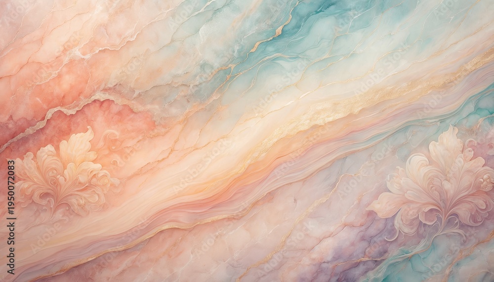 Naklejka premium Dreamy Abstract Floral: An ethereal abstract design featuring soft pastel hues swirling with a suggestion of floral elegance. A delicate blend of colors evokes a sense of peace and serenity.