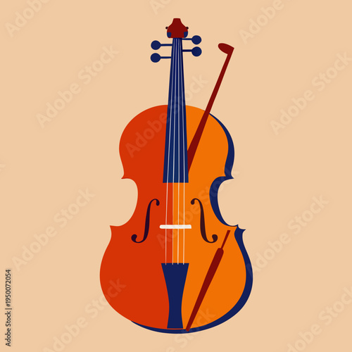 Stylized Cello with Bow Illustration
