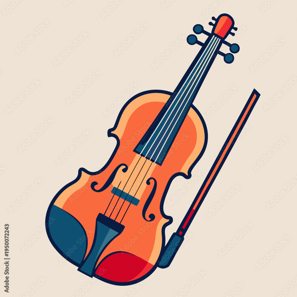 Fototapeta premium Stylized Violin with Bow on Transparent Background